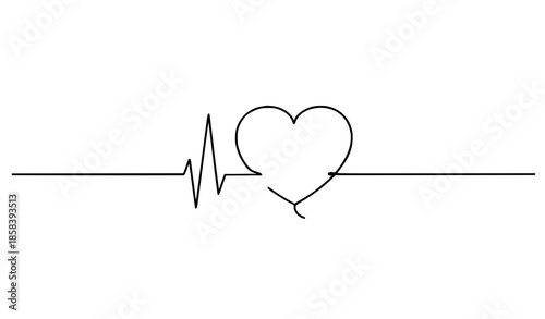 Continuous line heart pulse cardiogram minimalist vector illustration