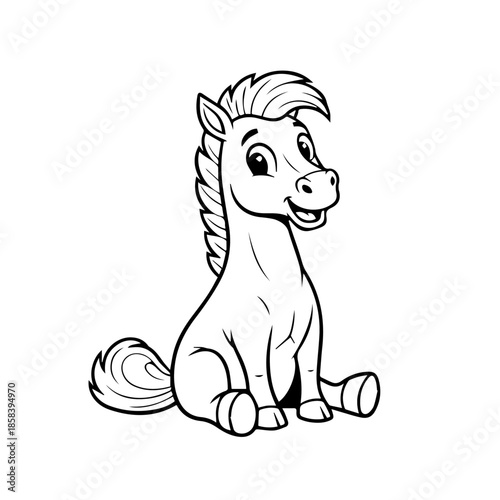 Sweet and friendly cartoon baby horse illustration, a delightful sitting foal character for children's projects