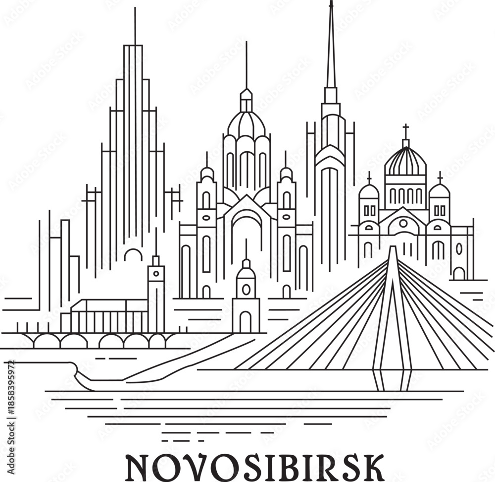 Fototapeta premium Novosibirsk City Line Draw Simple Minimalist
