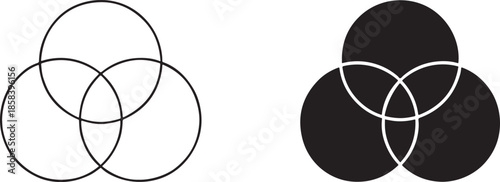 Venn diagram line icon in clean silhouette style for data analysis, education and UI, EPS vector.