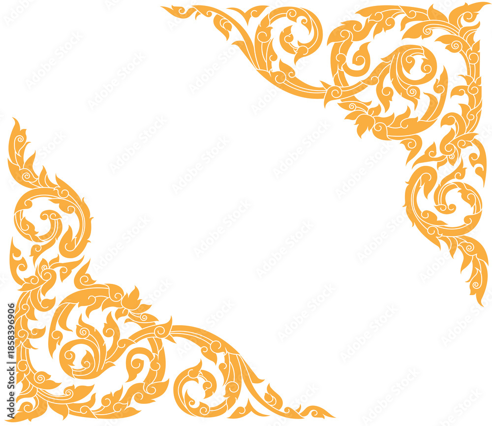 Fototapeta premium Gold Thai-Style Ornamental Pattern on Black Background