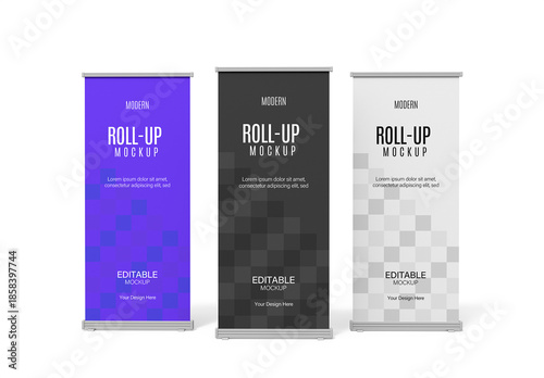 Three Advertising Roll-Up Banner Mockup