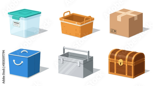 Collection of various storage containers and boxes.