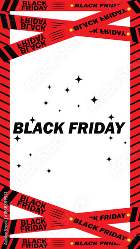 Black Friday Sale Banner with Caution Tape Frame.