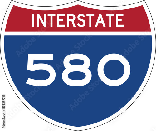Interstate 580, I-580, Highway Design Shield Editable Vector