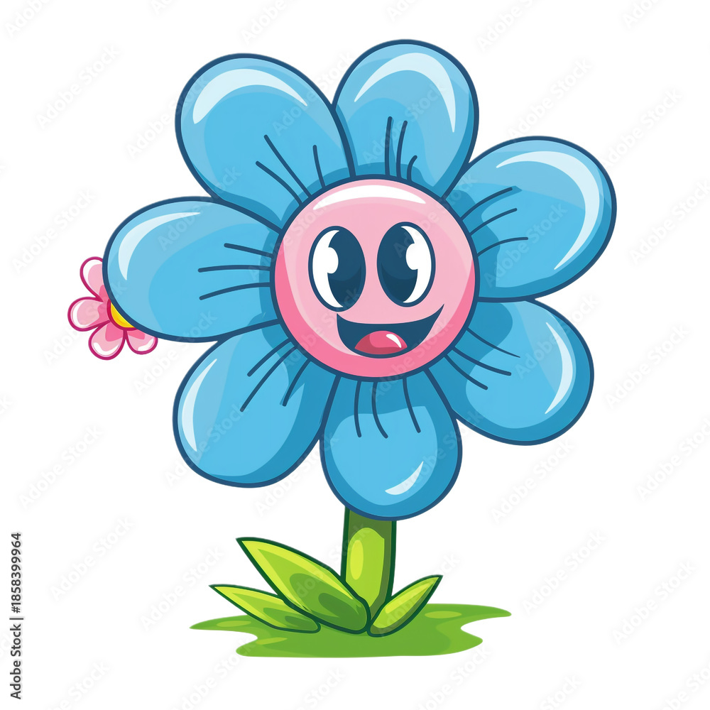 Fototapeta premium Cute smiling flower cartoon character isolated on transparent background