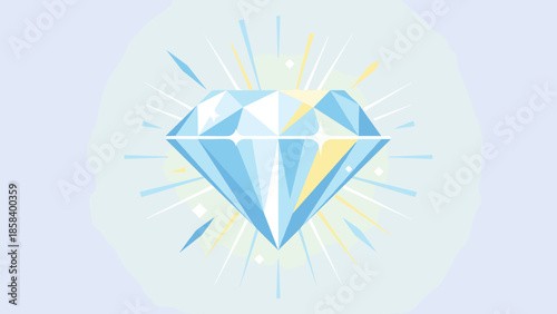 Large shining blue diamond. Premium quality and luxury concept. Flat vector illustration. Valuable gemstone with sparkles. Expensive jewelry symbol. Wealth icon. Brilliant gem.