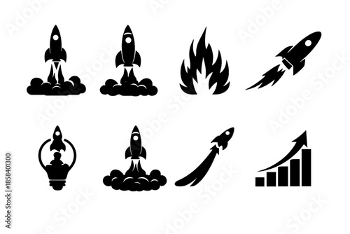 Space and innovation icons set. containing rocket, flame, launch, idea, growth, and more.