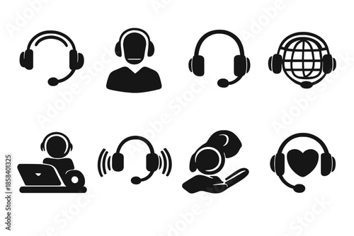 Customer service icon set. containing headset, support, agent, call, communication, online, help, assistance and more.
