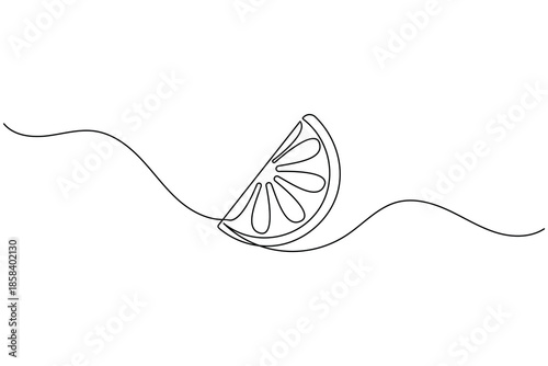Continuous one line drawing of lemon slice minimalist citrus fruit vector art