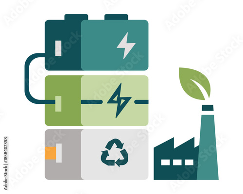 Green Energy Battery Storage and Sustainable Industry Vector Illustration