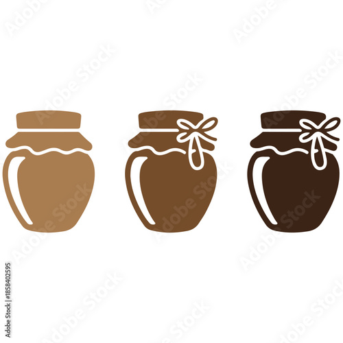 A simple illustration of jars of jam and honey beside a takeaway coffee cup on a white background