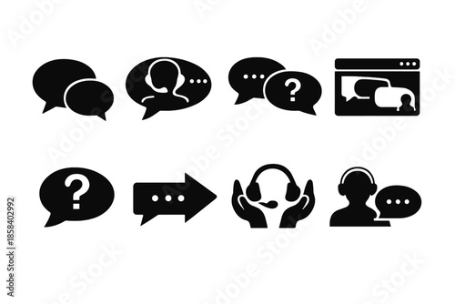 Communication icon set. containing chat, conversation, messaging, support, faq, user, headset and more.