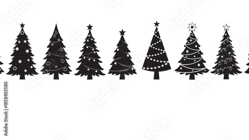 Christmas Trees Collection with Holiday Decorations Isolated on Transparent Background