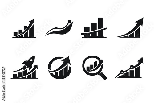 Growth and success icon set. featuring graph, chart, arrow, increase, analysis, progress, and more.