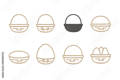 Food and drink icon set. containing ramen, sushi, egg, bowl, broth, noodles, chopsticks, bento, soup, dumplings.
