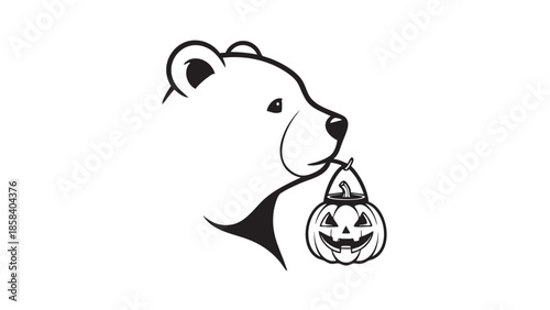Cute Bear Holding Halloween Pumpkin Isolated on Transparent Background