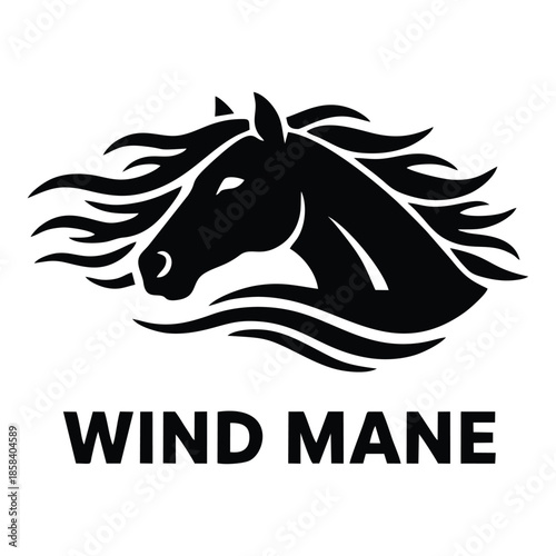 Wind Mane Horse Head Logo with Flowing Wild Hair