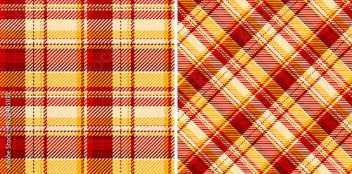 Texture plaid fabric of background pattern check with a tartan vector seamless textile. Set in warm colors. Vogue fashion trends for the season.