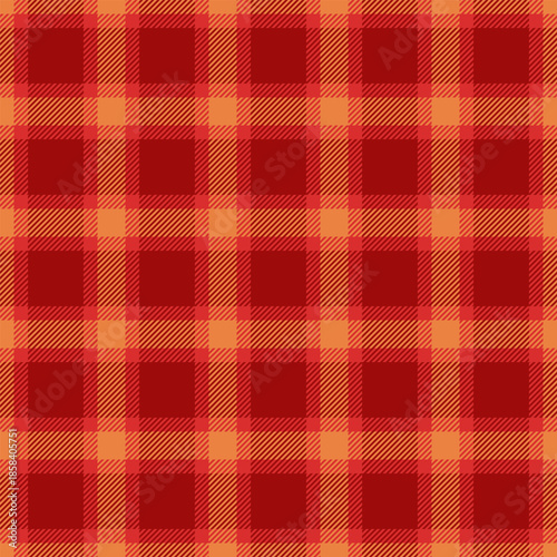 Slim plaid texture check, idea seamless textile fabric. Idyllic tartan vector background pattern in red and orange colors.
