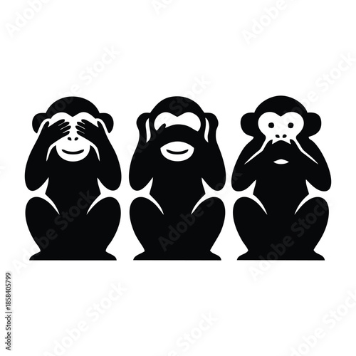 Three Wise Monkeys Minimalist See Hear Speak No Evil Logo