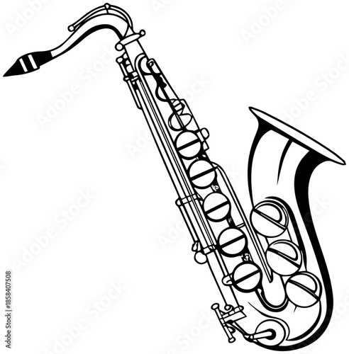 Saxophone Musical Instrument Illustration Detailed Line Art Graphic