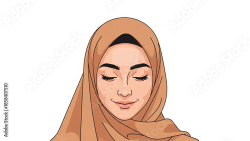 Woman wearing a hijab serene expression Islamic culture vector illustration for fashion and lifestyle concepts