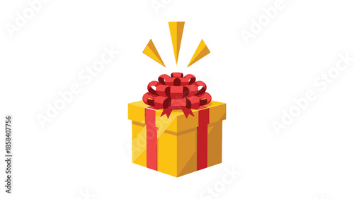 Bright yellow gift box with decorative red bow symbolizing a surprise present