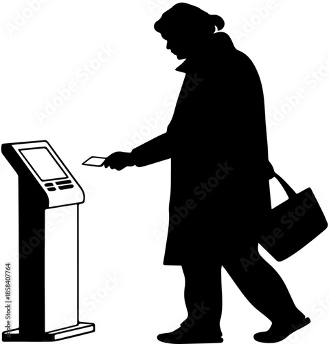 Silhouette of Person Using Self Service Kiosk with Credit Card