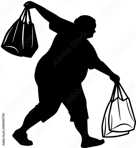 Silhouette of Person Carrying Heavy Grocery Bags After Shopping Trip