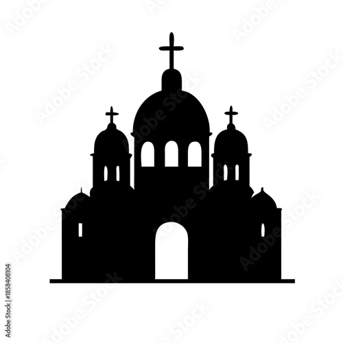 Orthodox Church Silhouette Vector with Onion Domes and Crosses Icon