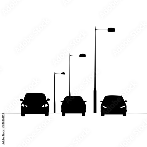 Traffic Jam Road Congestion Silhouette Vector with Cars and Traffic Light Icon