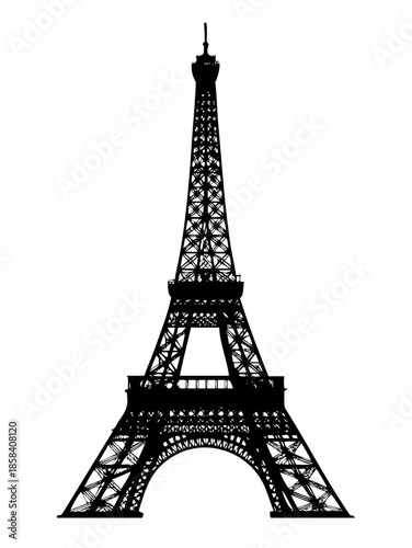 Eiffel Tower Paris Landmark Silhouette Vector Icon for French Travel Design