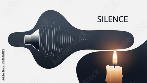 Sound wave visualization with speaker and candle concept of silence and noise reduction vector illustration on white backgr