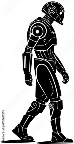 Walking Robot Silhouette – Futuristic Black and White Tech Art