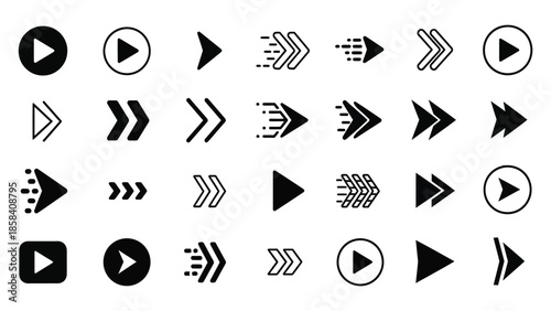 Collection of fast forward and play arrow icons for media controls