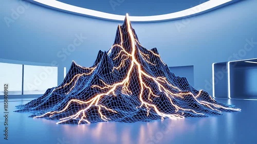 Electric Mountain Eruption, 3D Art, Modern Studio, Digital Visualization