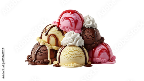 Delightful assorted ice cream scoops isolated on transparent background