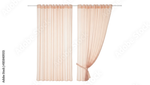 Fotografía Isolated pair of light-beige curtain panels on a white background, home interior