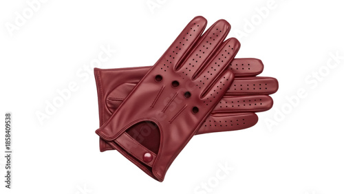 Isolated pair of brown leather driving gloves with ventilation holes for men or women fashion