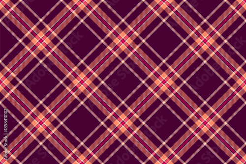 Messy textile fabric plaid, real texture tartan check. Us vector seamless background pattern in dark and red colors.