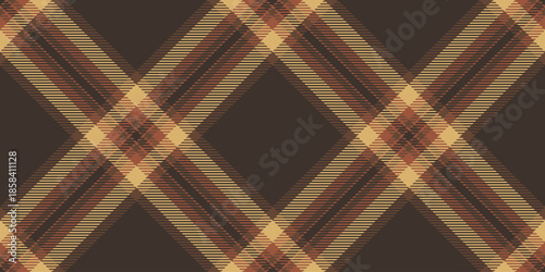 Poncho texture plaid vector, colorful seamless tartan fabric. African check textile background pattern in orange and dark colors.