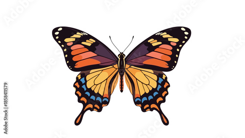 Vibrant Butterfly Illustration Featuring Orange and Black Wings with Intricate Patterns and Details, fgh.eps Style