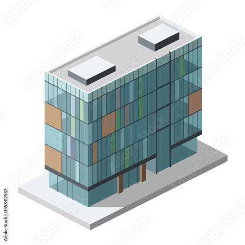 3D Modern Glass Office Building Structure.