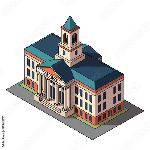 Isometric Illustration of a Government Building.
