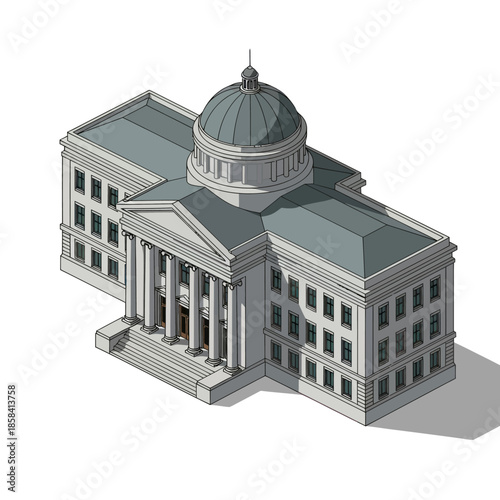 3D Render of Government Building with Dome.