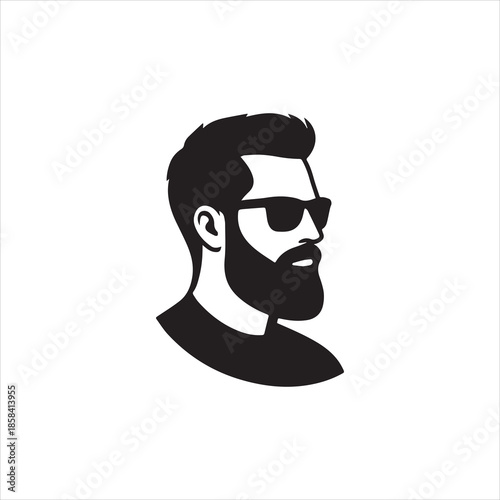  Silhouette hipster man with beard wearing sunglasses vector illustration