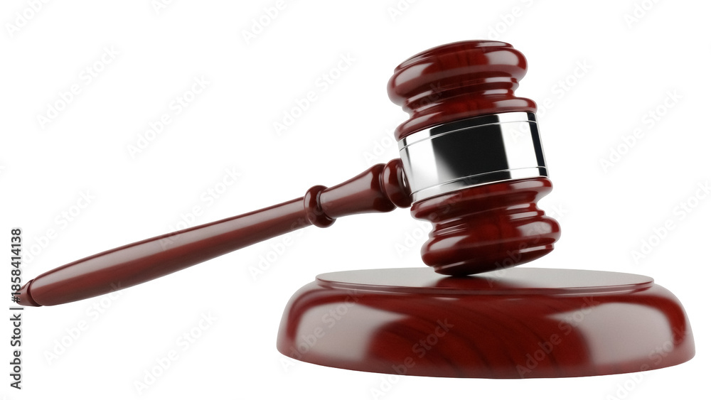 Αυτοκόλλητο Isolated wooden judge gavel and sound block resting, on a light surface, law and