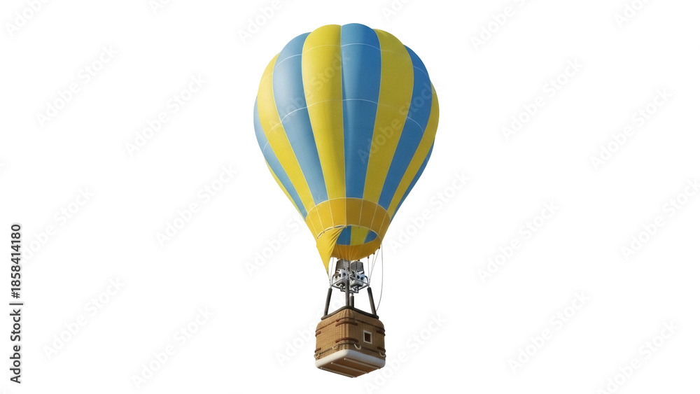 Fototapeta premium Isolated hot air balloon floating mid-air on a bright day, beautiful, colorful aircraft