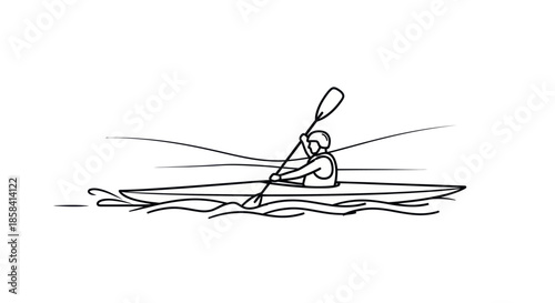 Simple Line Drawing of Person Kayaking on Water.